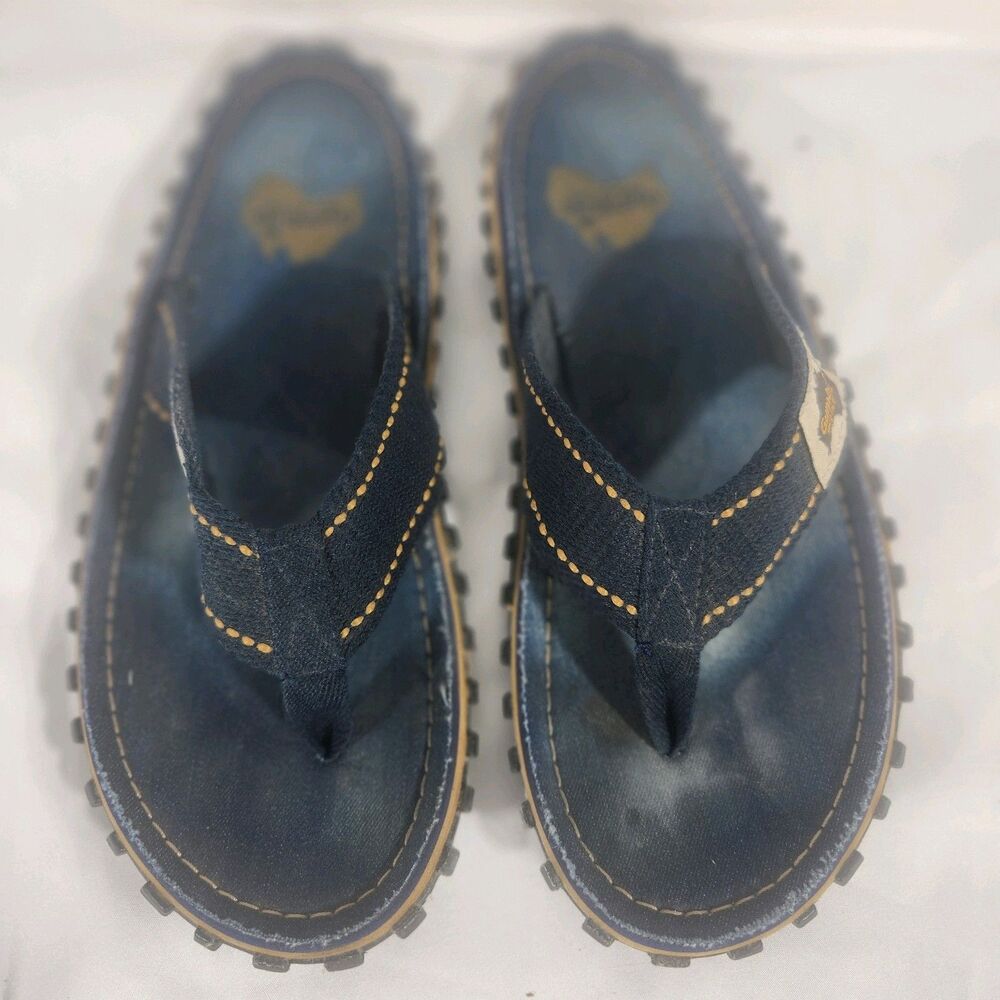 Gumbles Unisex Islander Flip Flop Sandals Blue Denim Flat Slip On Beach M 7